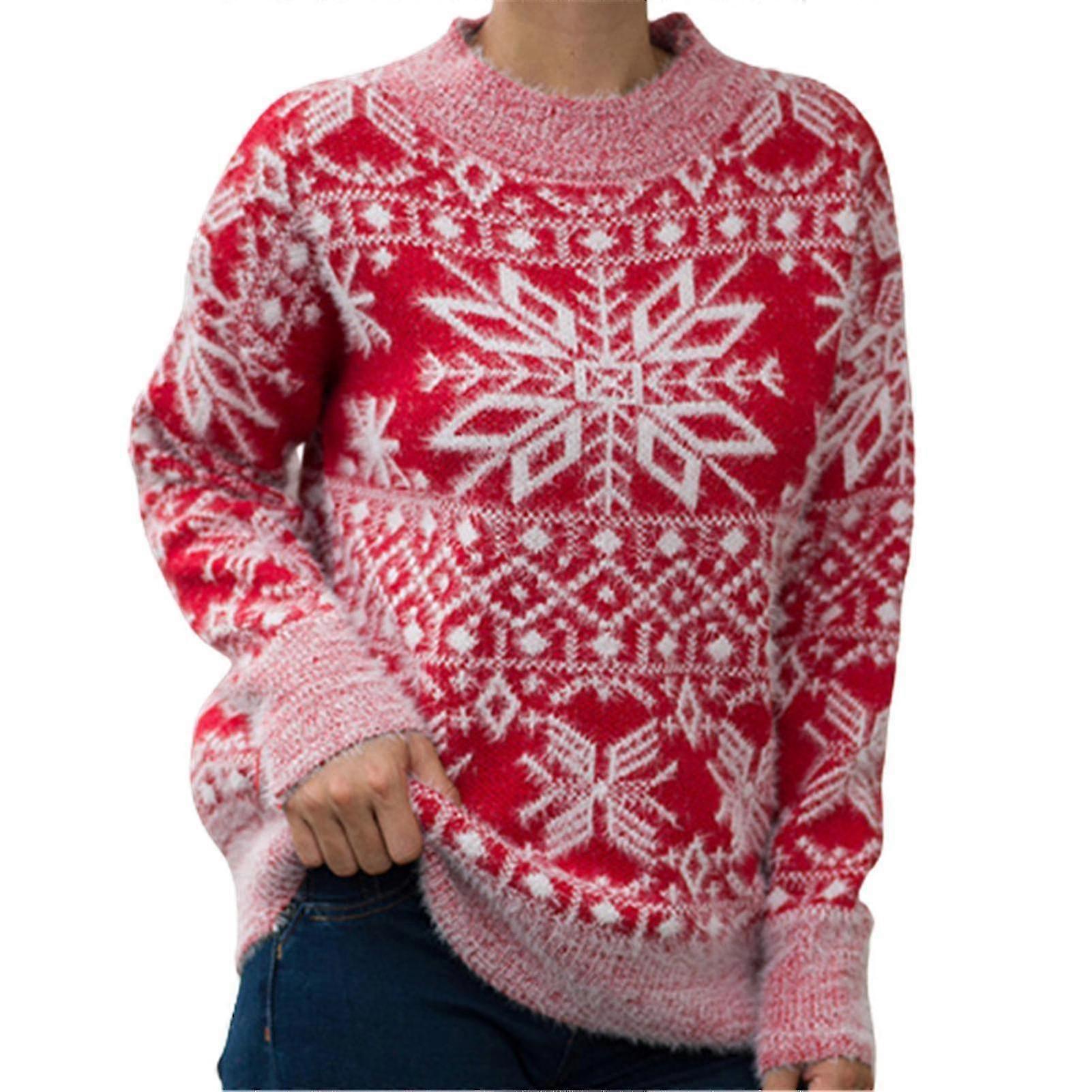 Pull de Noël Femmes Noël Flocon de Neige Pull Chaud Tricoté O-neck Pull