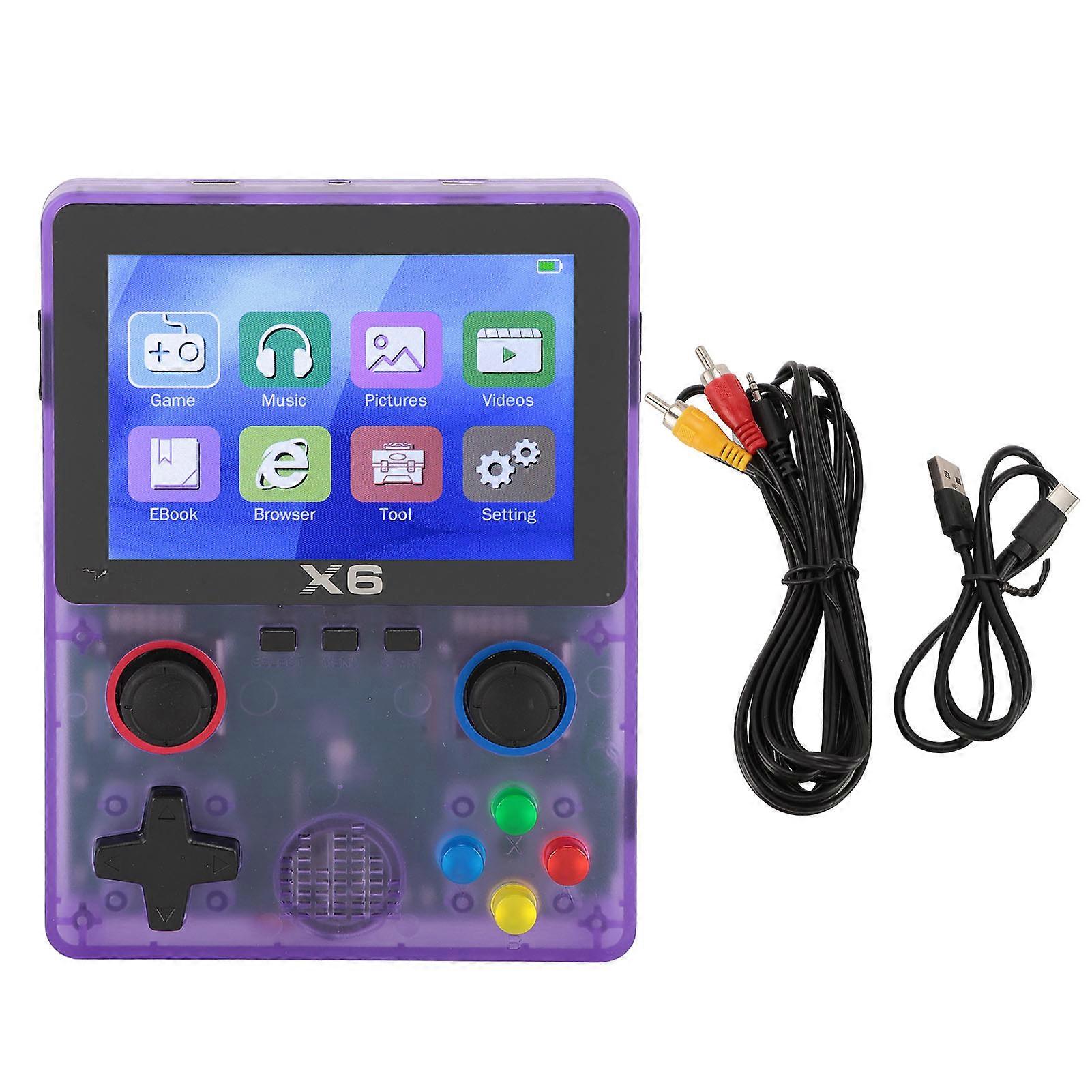 Handheld Game Console with 32GB Memory Card, Retro Game Console Compatible with 11 Emulators, 3.5 Inch IPS Screen, 2000mAh Battery, Transparent Purple