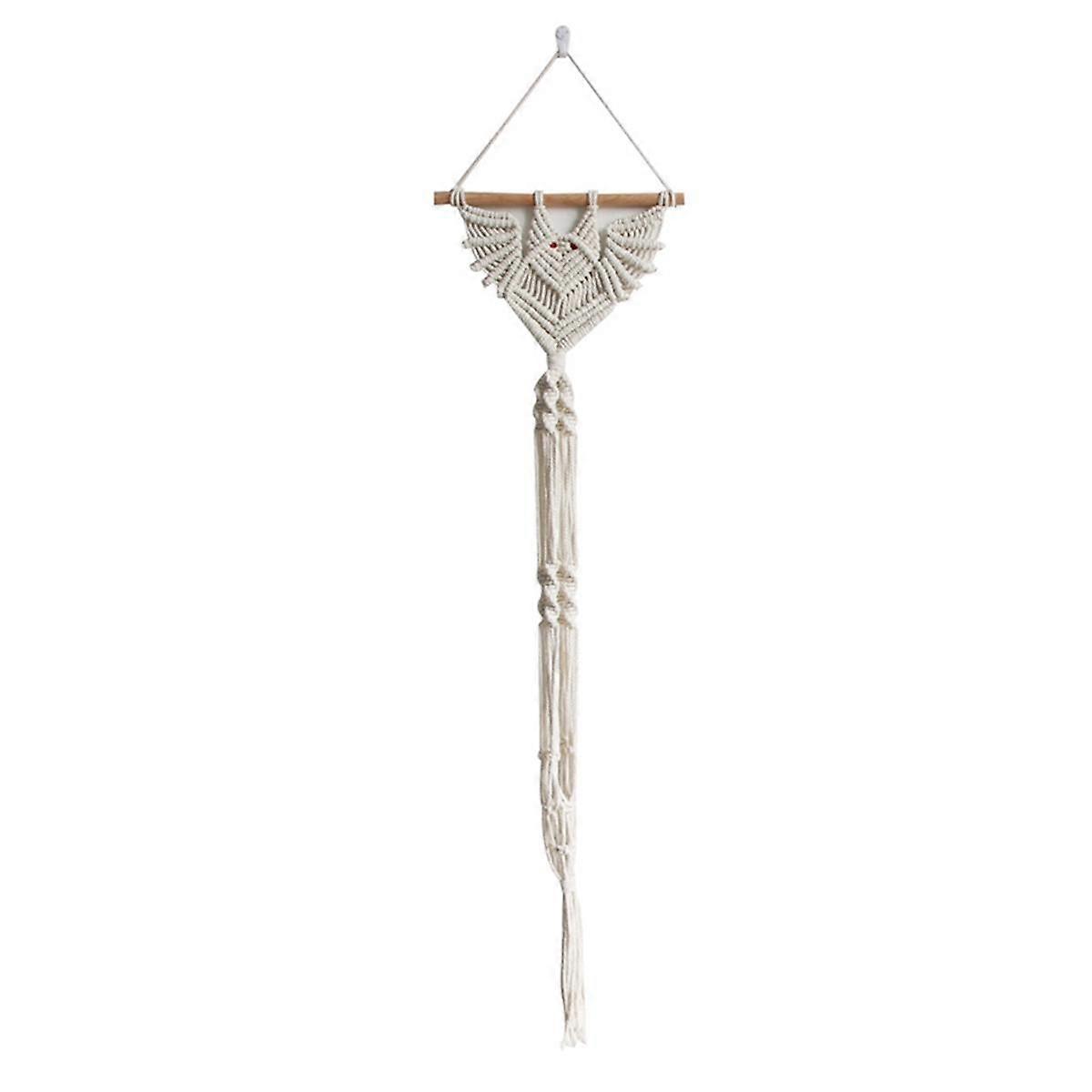 Hanging Tapestry Macrame Hanger Organizer Bat Shape Hand Woven Flower Pot Display Holder Wall Planter Net Pocket,Beige B