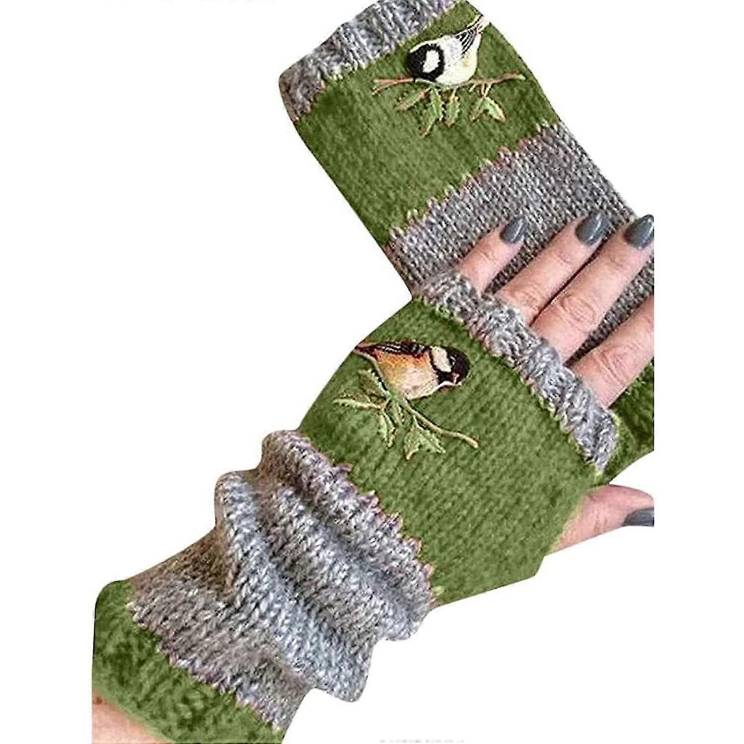 1 Pair Mittens Useful Multi-Functional Durable Women Knitted Handmade Embroidery Gloves