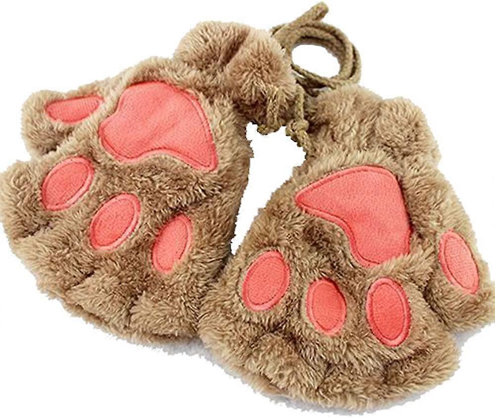 Cat Claw Bear Paw Fingerless Winter Plush Gloves 1*Pair