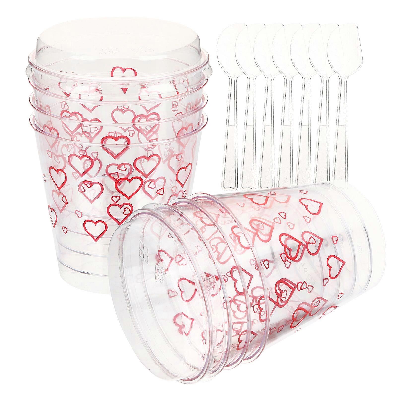 12 Sets Dessert Cups Ice Cream Cups Valentine Party Food Serving Cups with Lids(170ml)