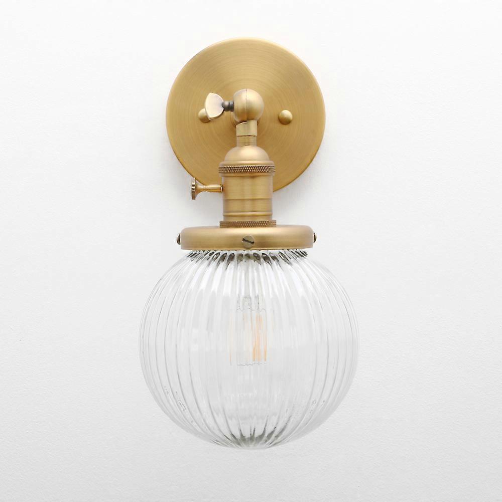 Phansthyvintage Industrial Wall Sconce Lighting Fixture With Mini 5.9" Round Clear Globe Ribbed Glass Shade (Chrome)
