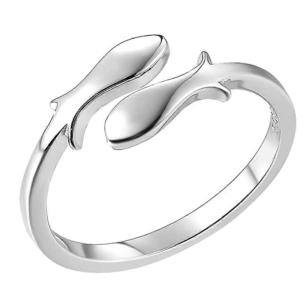 1PC Stylish Double Fish Ring Delicate Wiredrawing Ring Adjustable Ring (Silver)