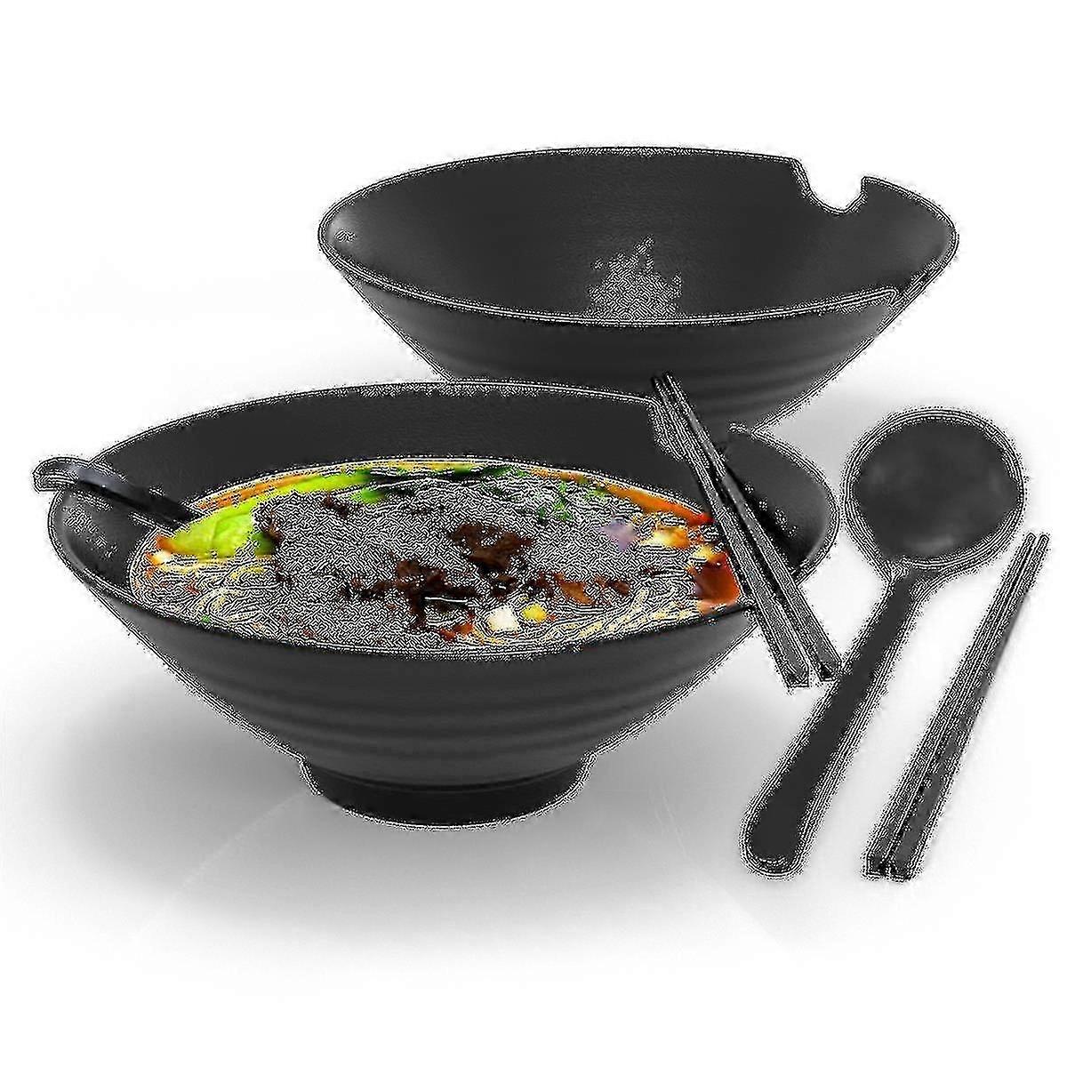 6-piece Ramen Bowl Set With 1000 Ml Filling Quantity - Traditional Japanese Crockery Set With Chopsticks