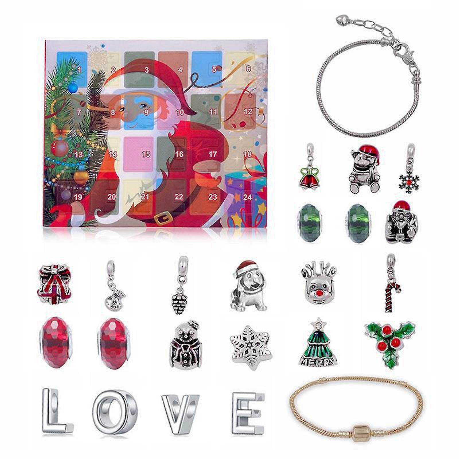 New Arrive Christmas Advent Calendar Bracelets DIY Kit with 24 Charms & Beads for Women/Girls