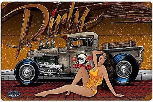 القصدير تسجيل خمر أنيقة الفن الديكور ملصق هوت رود الفئران شاحنة دبوس حتى فتاة لمخزن بار المنزل مقهى مزرعة المرآب أو النادي 12 "× 8"