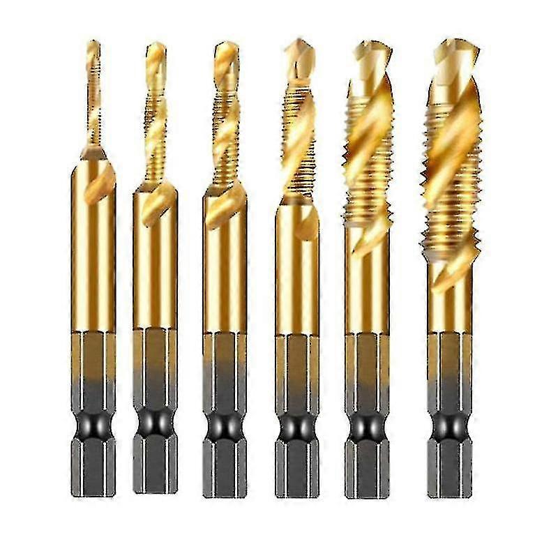 Thread Bits Kit 6 Pack High Speed Steel Combination Drill Tap Bit Set Hex Shank Thread Drill