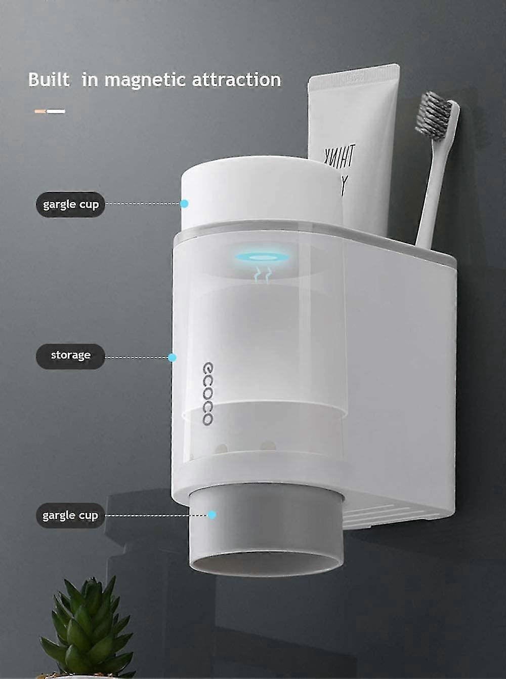 Wall Mounted Toothbrush Holder, Toothpaste Storage Rack, 2 Cups - Suitable For All Types Of Toothbrushes (gray)