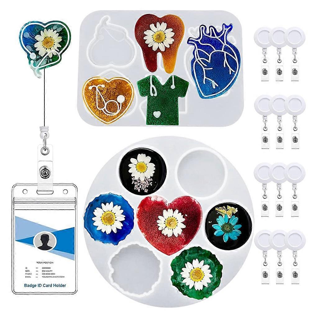 Flower Pattern ID-Card Holder Mold with Retractable Badge Holder Sticker DIY