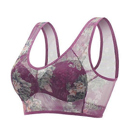 Yousheng Mid-aged Women Bra Seamless Thin Ice Silk Cooling Floral Print Wireless Anti-snagging Push Up Mother Daily Wear Bra