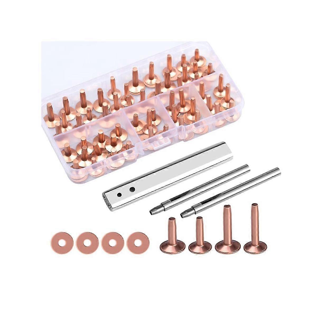 Copper Rivets and Burrs, Solid Brass Rust-proof Studs Leather Copper Rivet Compatible with Leather P