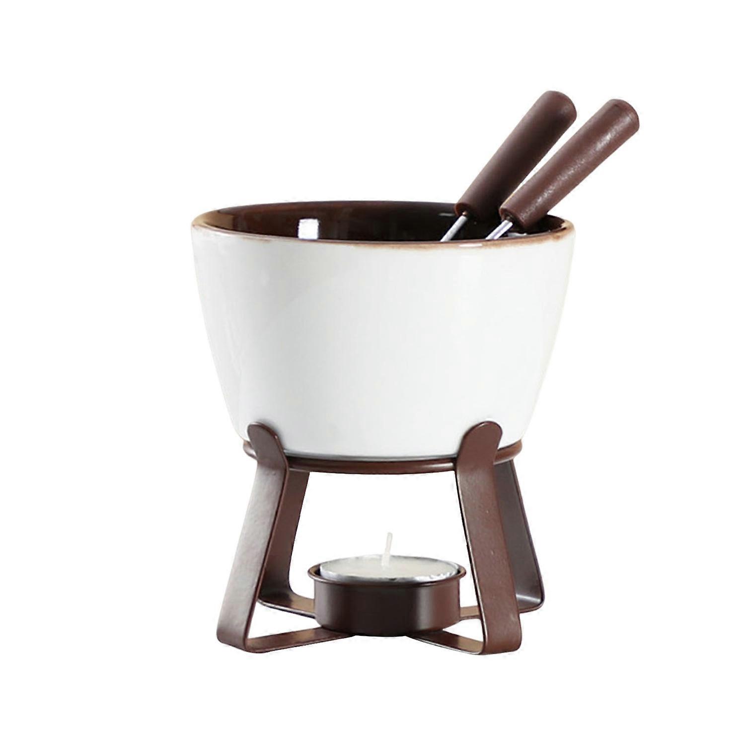Chocolate Fondue Mugs Set with Forks 300ml Ceramic Melting Pot Set for Chocolate Cheese Butter