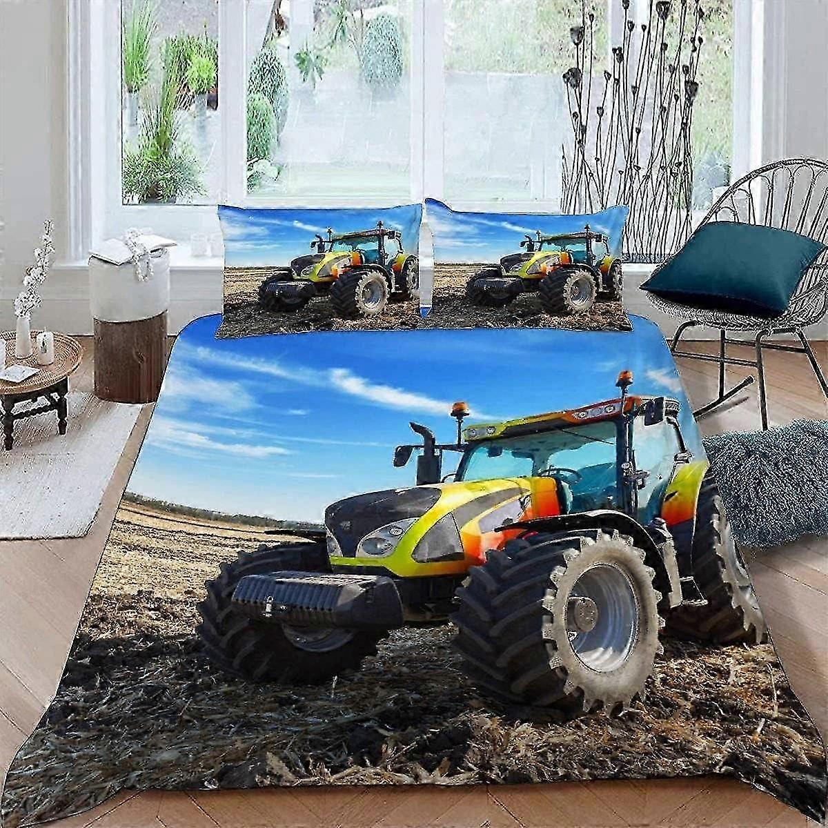 J3683 Lençóis 3D Trator Cama Capa de edredão Conjunto 3 Peças 200x200 Ultra Soft Microfibra Farm Combine Harvester Capa de Edredom com Zíper Easy Car