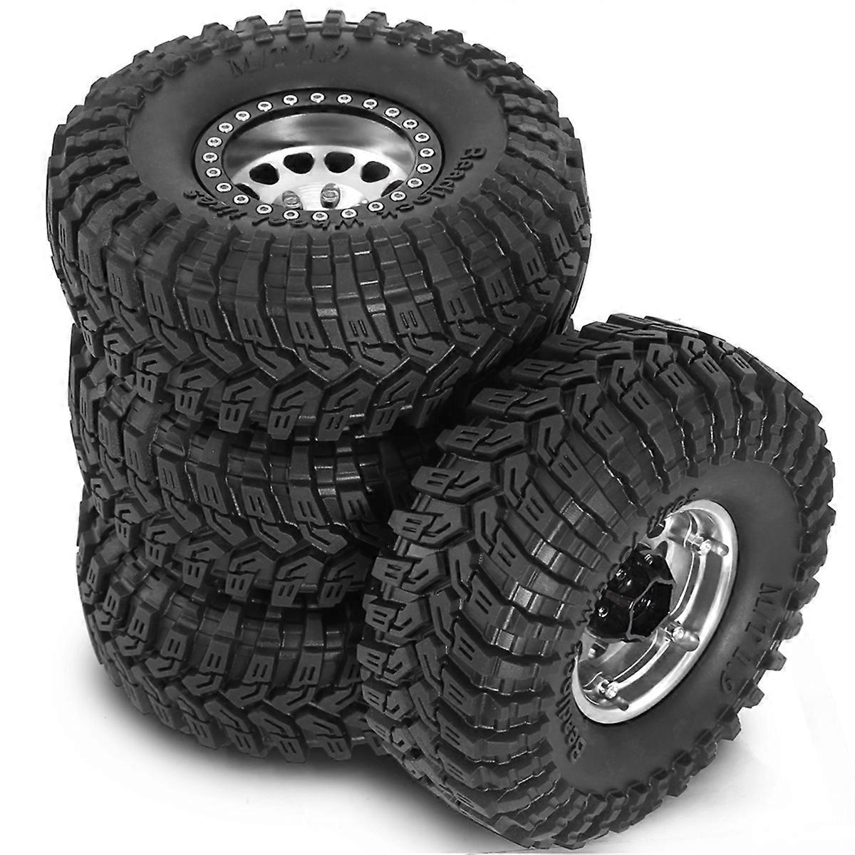 4PCS 1.9 Metal Beadlock Tires Claw Mud Terrain Wheel Tires for FCX10 Axial SCX10 Pro SCX10 UTB18 TRX4 Silver