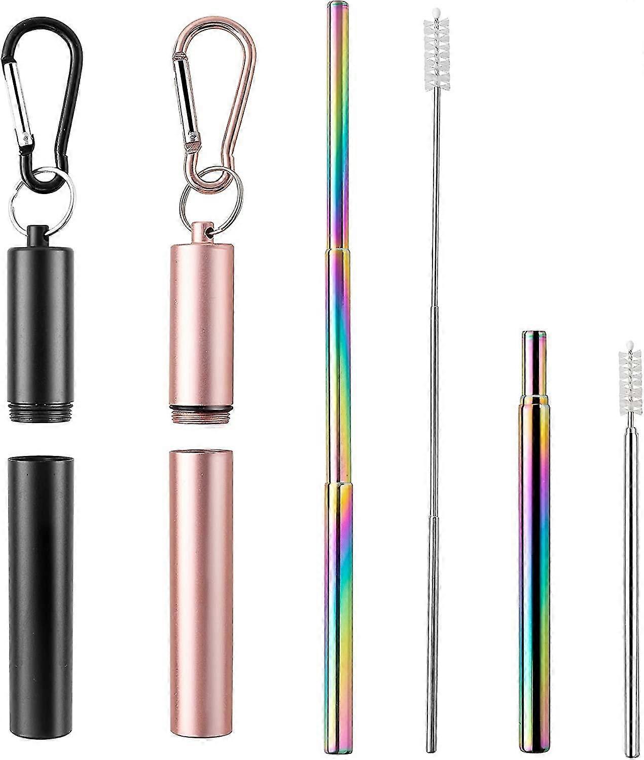 2 Pa Reusable Collapsible Straw, Portable Reusable Drinking Straws, With Keychain, Cleaning Brushes, Perfect For Travel, Gifts