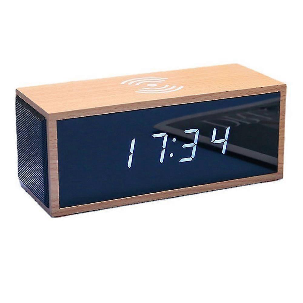 Creative Intelligent Multi-function Led Wireless Charging Alarm Clock Wooden Bluetooth Speaker