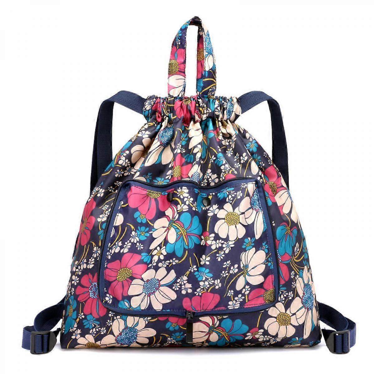巾着袋バックパック軽量防水巾着袋、買い物旅行用の折りたたみ式ジムバッグ、女性、男性(花)に適しています