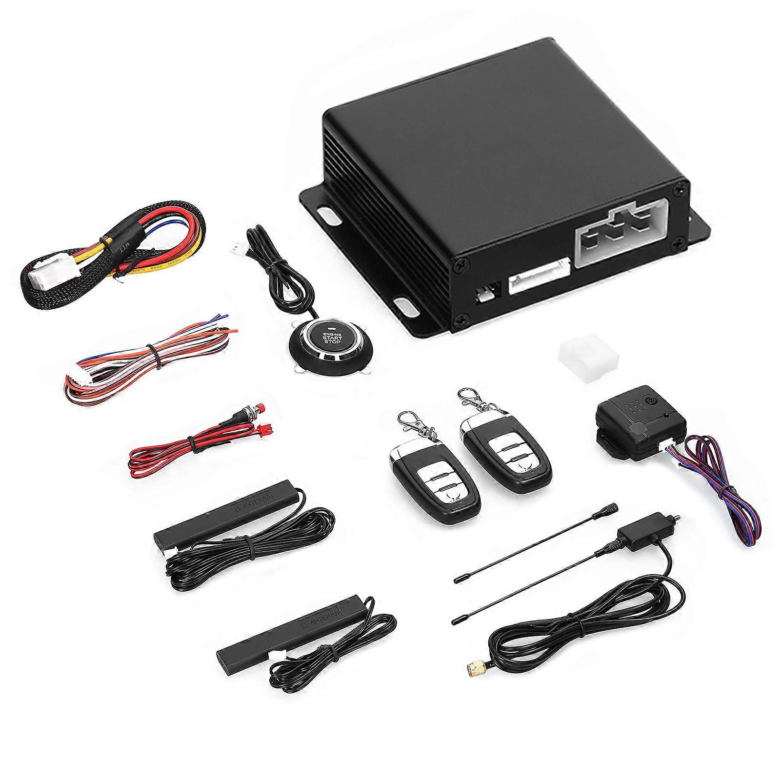12V Car Anti~Theft Alarm Remote Starter System PKE Keyless Entry Central Lock Kit with 2 Remote Controller Push Button Starts/Stop MK4912