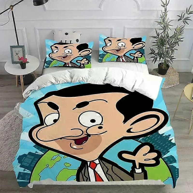 v48 Bed Sheets Mr. Bean Animated Series Bedding Sets Comforter Quilt Bed Cover Duvet Cover Pillow Case Sets Bedroom Home Textiles 3-Piece Bedding Set 