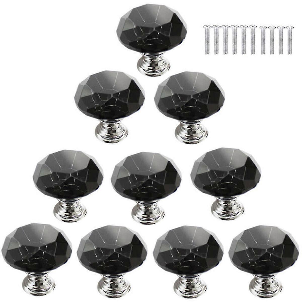 10 Diamond Crystal Glass Knobs for Drawers, 30mm Diameter
