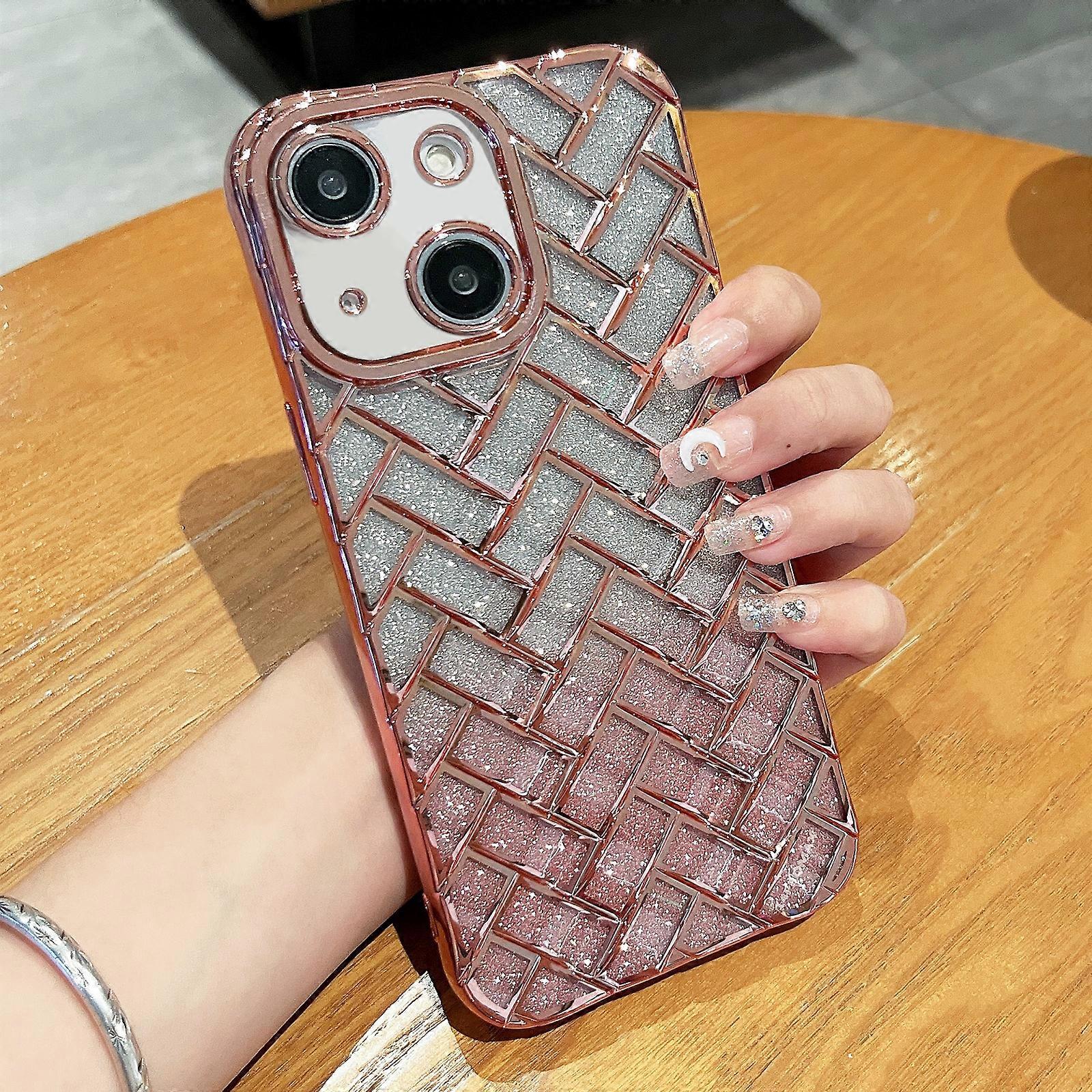 Woven Grid 3D Electroplating Laser Engraving Glitter Paper Phone Case