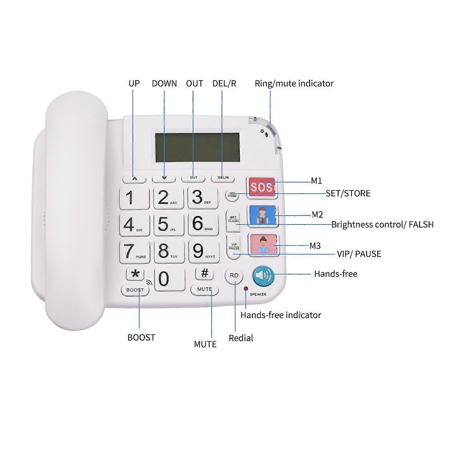 Black Corded Phone with Big Button Desk Landline Phone Telephone Support Hands-Free/Redial/Flash/Spe