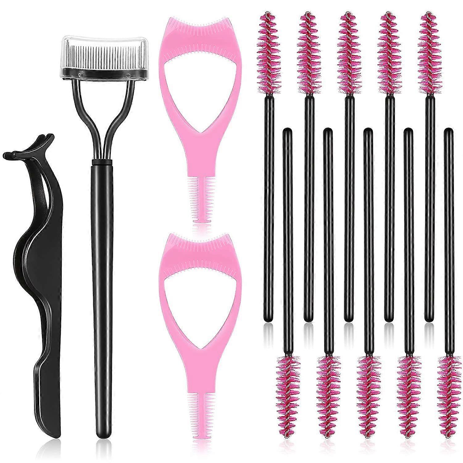 14 Pcs Eyelash Makeup Brushes Set with Eyelash Curler and Separator Eyelash Tweezers and Eye Brushes