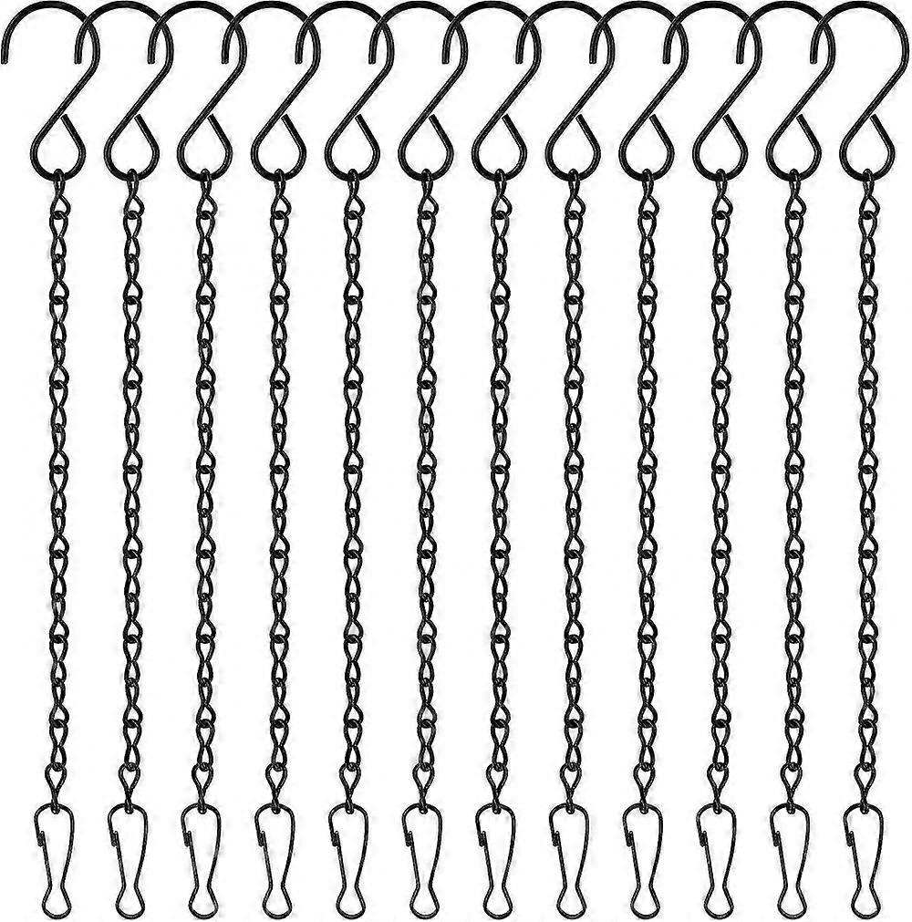 12 Pack Black Hanging Chains, Hanging Basket Chains, Garden Plant Hangers Metal Chains With Hooks Clips For Bird Feeders