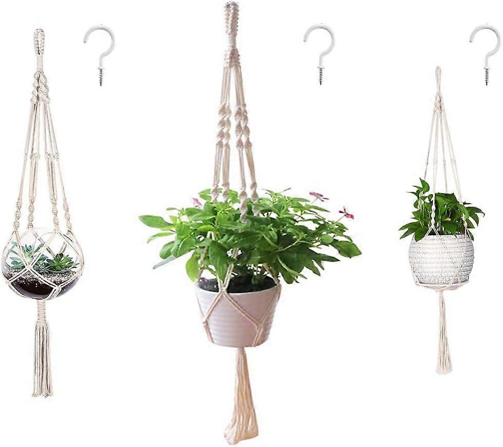 Tasseled Design Macrame Plant Hangers, Handmade Weave For Boho Home Decor, Accommodates Various Shaped Planters, Maximum Load 12 Pounds, Easy To
