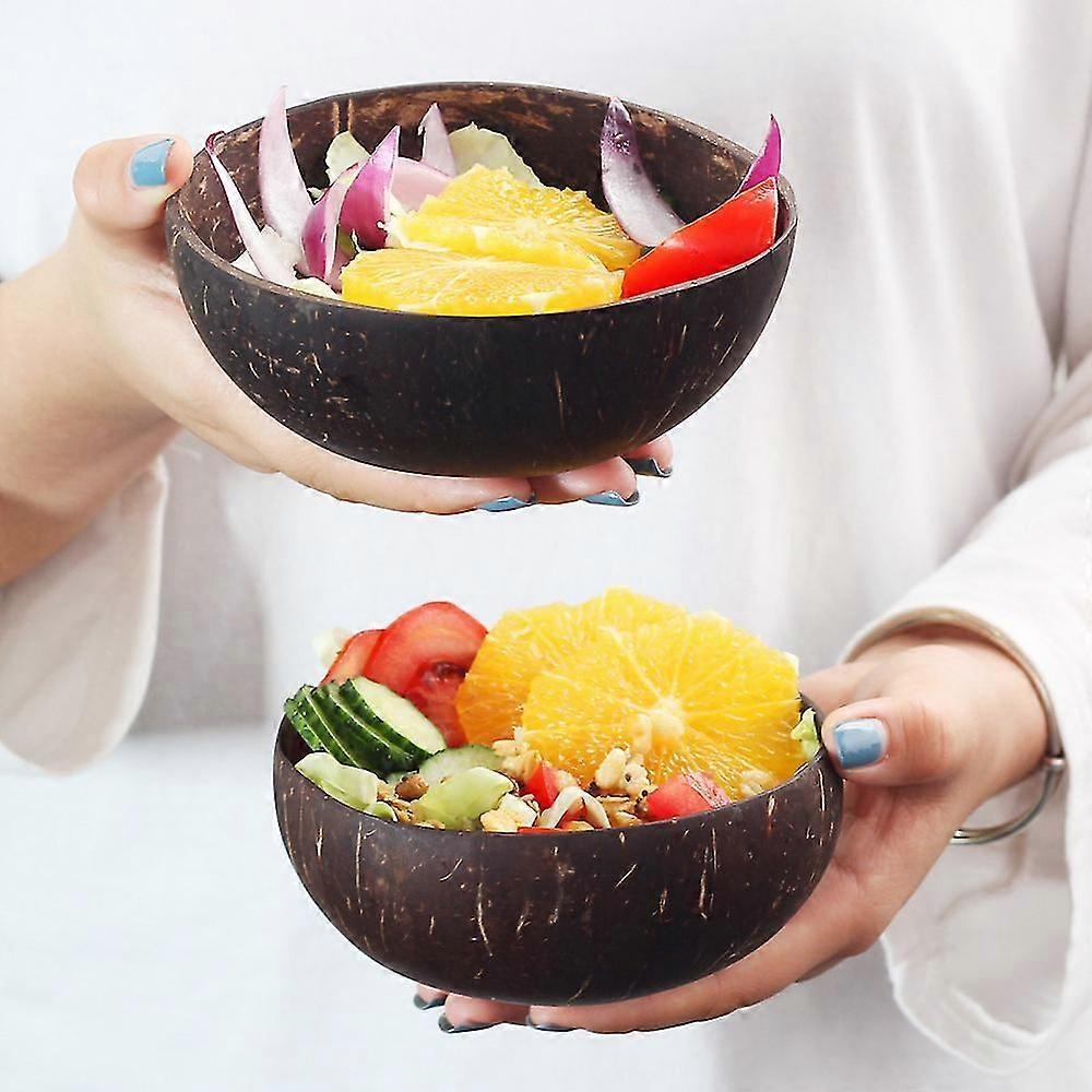 2pcs Natural Coconut Bowl Tableware Set For Kitchen Item Utensils Wooden Good Product Design Dining Salad Home Dinnerware