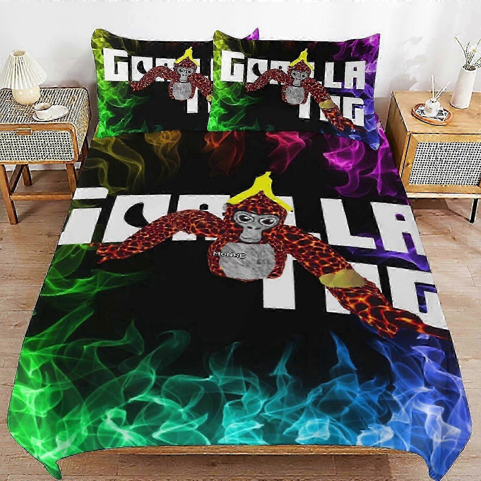 n583 prostěradla Gorilla Tag Povlečení Set Povlečení na přikrývku Pohodlné a lehké kreslené povlečení3 kusy (1 povlak na peřinu a 2 povlaky na polštář) Prostěradla