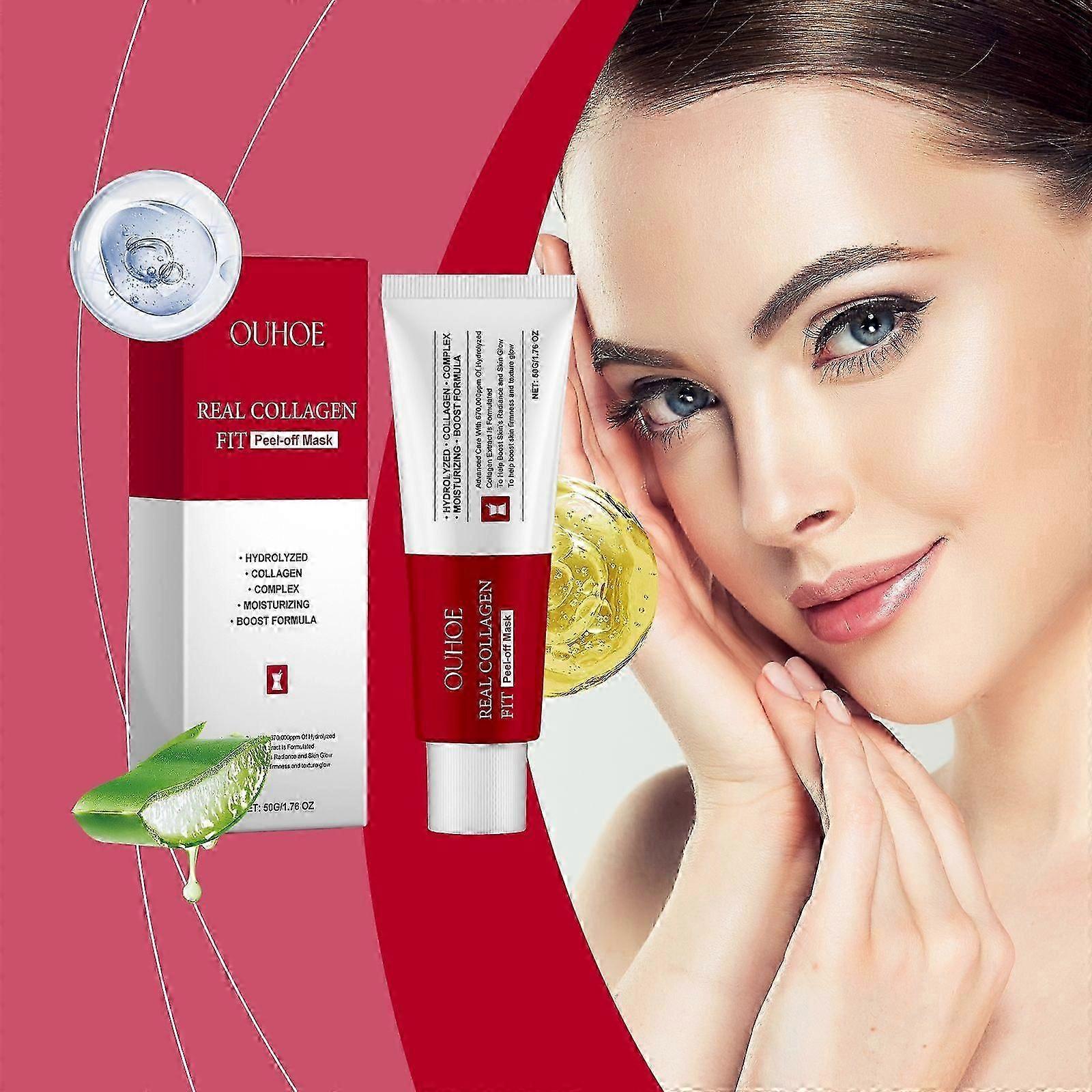 Real Collagen Peel-Off Mask, Hydrolyzed Collagen Peel Off Facial Mask, Smooth & Tight Skin, Reduce Fine Lines & Dullness