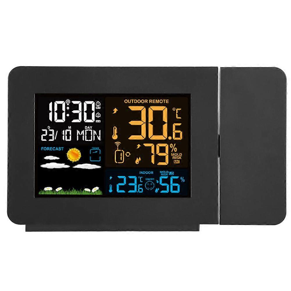 Weather Forecast Temperature Detection Projection Alarm Clock Waterproof Digital Clock,US Plug