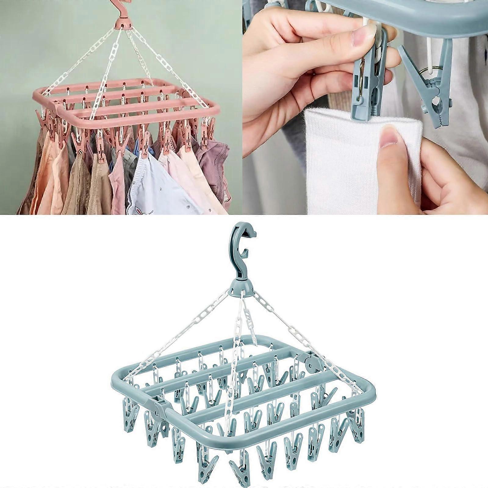 32 Clips Plastic Clothes Hanger Drying Rack for Socks and Bras, Space-Saving Design, Lightweight, Durable, Multi-Functional