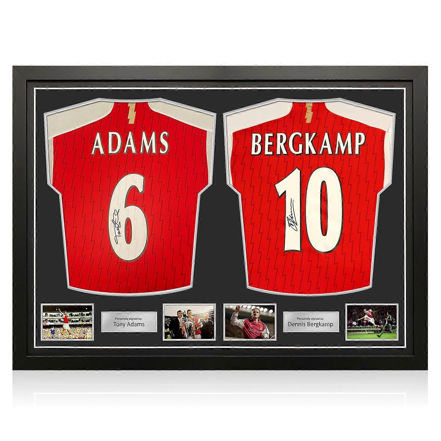 Tony Adams & Dennis Bergkamp Signed Arsenal 2023-24 Football Shirts. Dual Frame