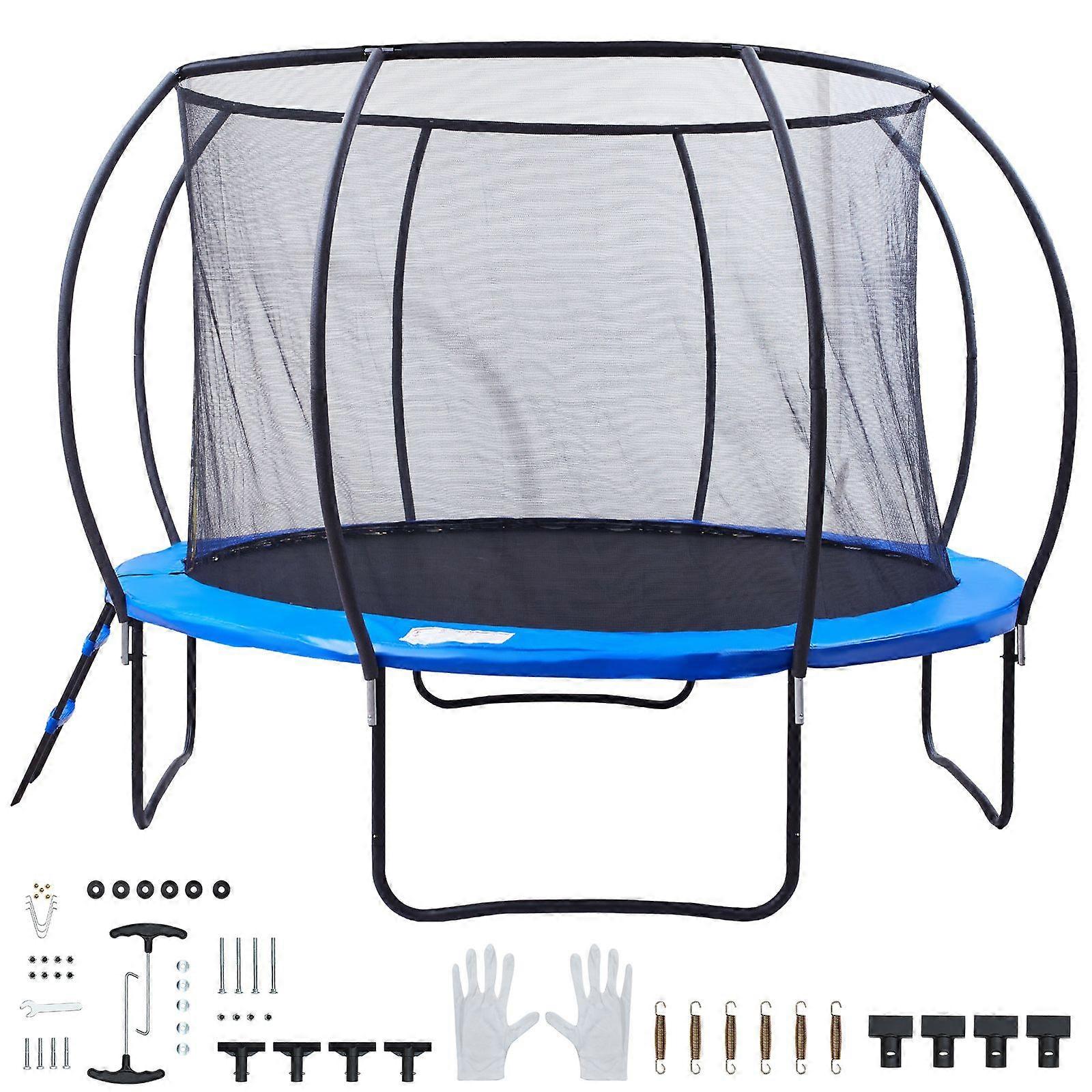 10FT Trampoline, 330 lbs Trampoline with Enclosure Net, Ladder, and Curved Pole, Heavy Duty Trampoline with Jumping Mat