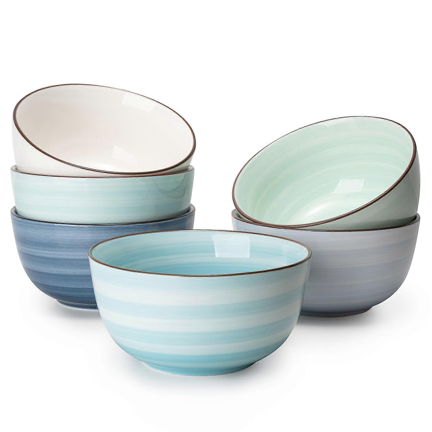 Cereal Bowl Set of 6 - 20 Oz Porcelain Soup Bowls for Cereal, Snacks, Rice, Salad, Multicolor, Lead & Cadmium Free
