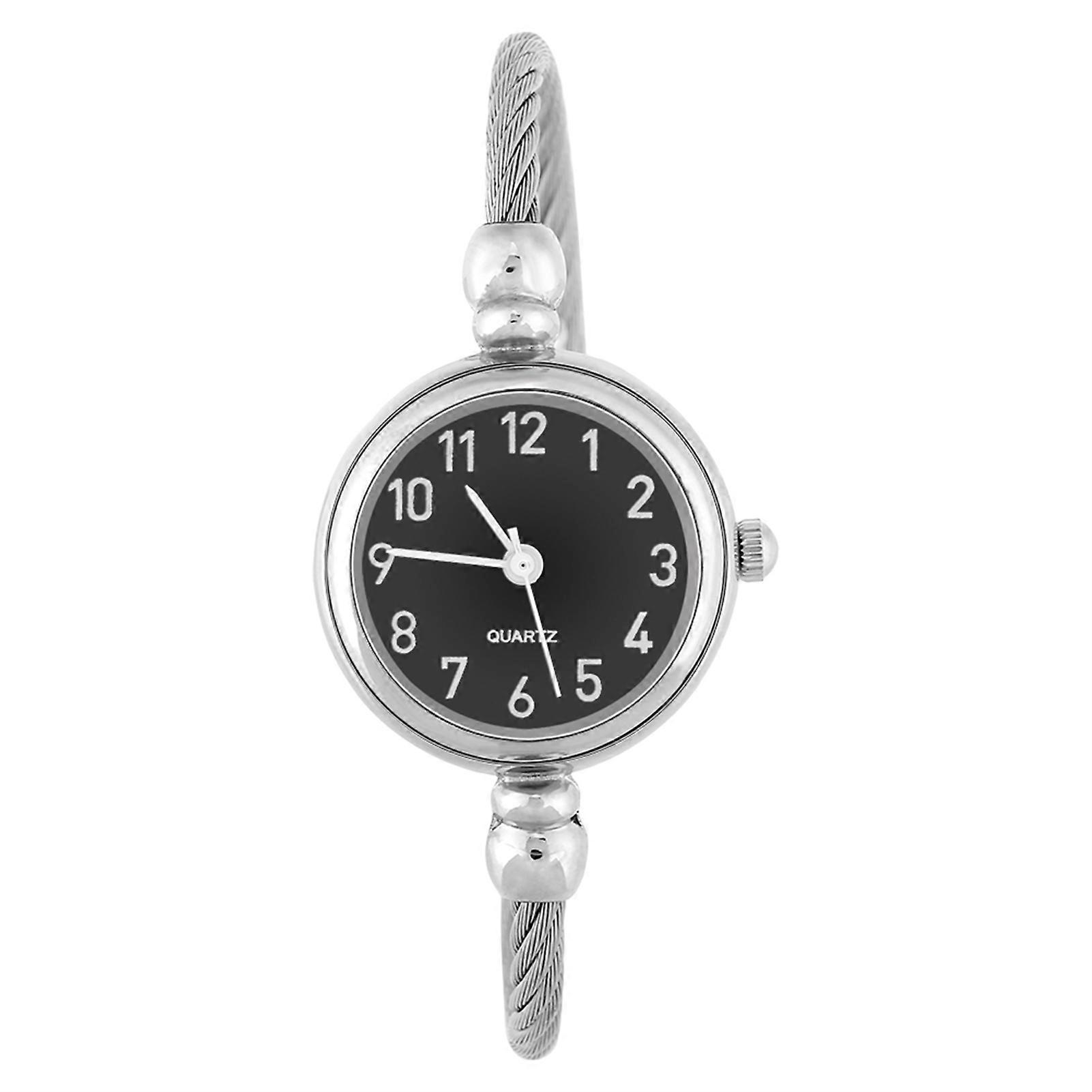 Round Analog Quartz Wristwatch with Alloy Open Bracelet (Arabic Numerals, Black Dial)