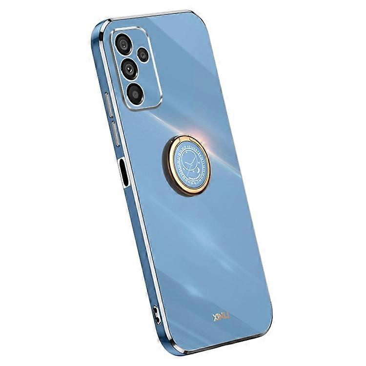 XINLI Compatible For Samsung Galaxy A14 5G Precise Lens Cutout Ring Kickstand Phone Case Electroplating Golden Edge Soft TPU Cover