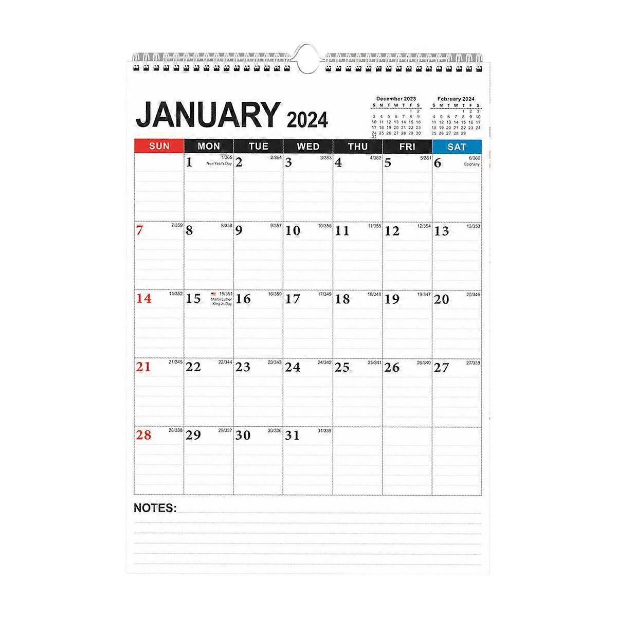 Wall Calendar - Monthly Wall Calendar 2024-2025, 12" x 17", Jan. 2024 - Jun. 2025, Twin-Wire Binding, Hanging Hook