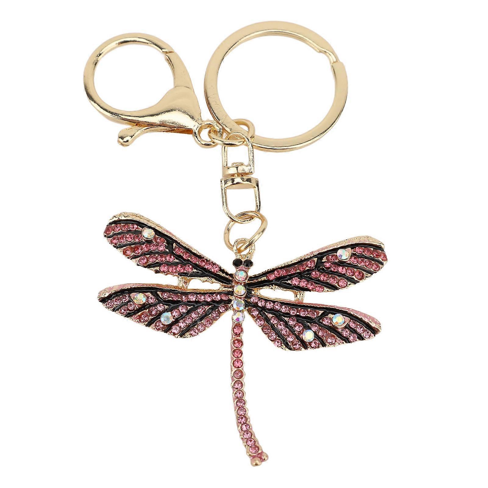 Dragonfly Keychain Zinc Alloy Sparkle Rhinestones Cute Dragonfly Key Ring for Handbag Backpack