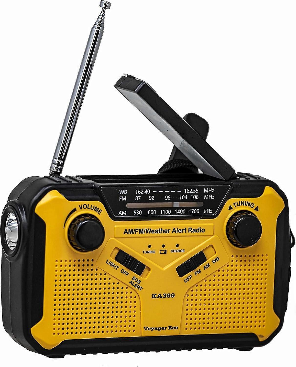 AM/FM NOAA Emergency Radio 5-way Solar Hand Crank Radio Receiver with LED Flashlight and USB Phone Charger Yellow