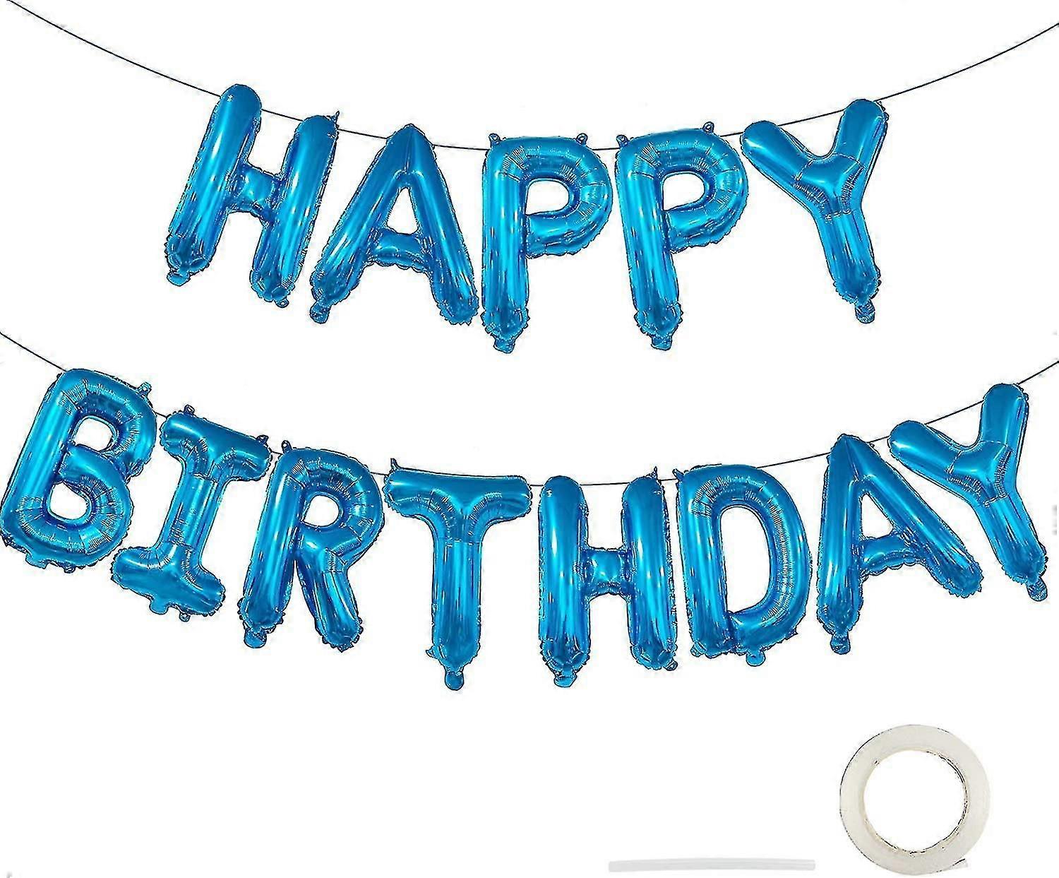 ハッピーバースデーバルーンバナー、3Dレタリングバルーンバナー、16インチ再利用可能なアルミホイルレターバルーンバナーストローハンギングリボン付き、インフレータブル
