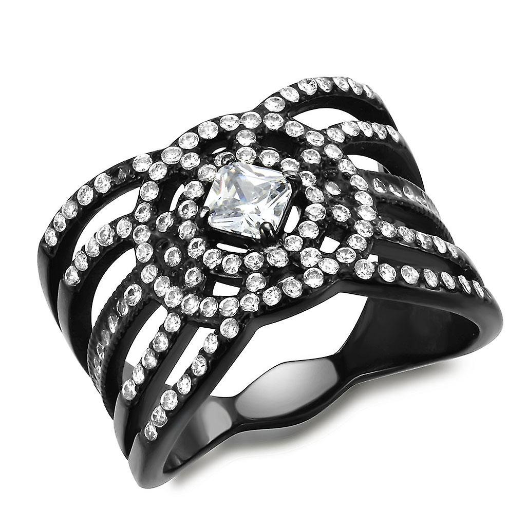 Stainless Steel Ring AAA GRD CZ Clear DA363 for Women Style BlackIon