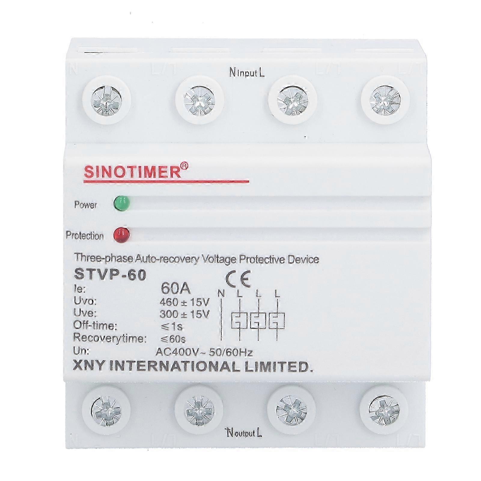 Voltage Protective Device 3Phase 4Wire Automatic Recovery Reconnect Protector AC 400V 60A