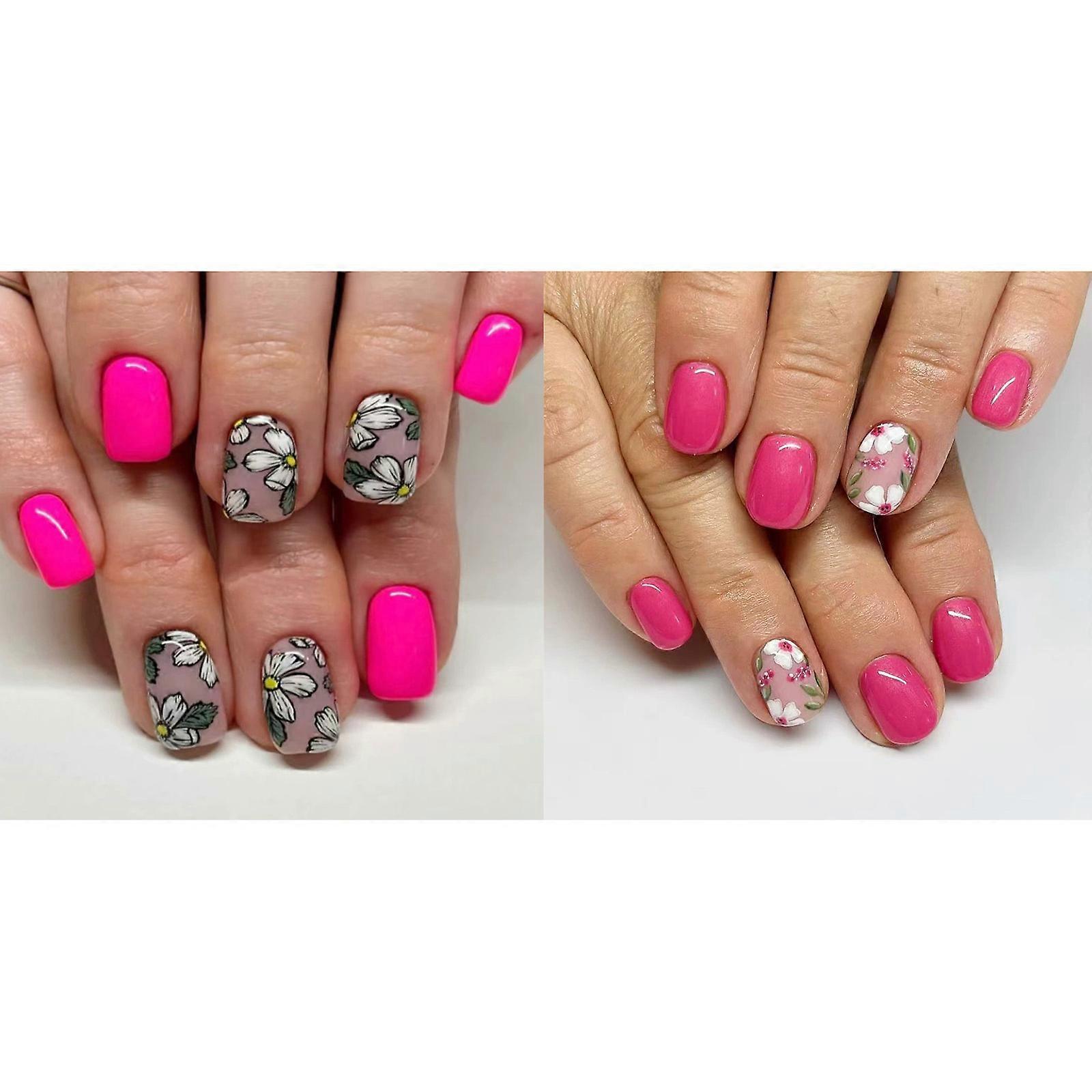 48Pcsスクエアフェイクネイルプレスオンネイル人工ネイルフェイシズネイルネイルのうつがりと花のデザインフレンチネイルのヒント