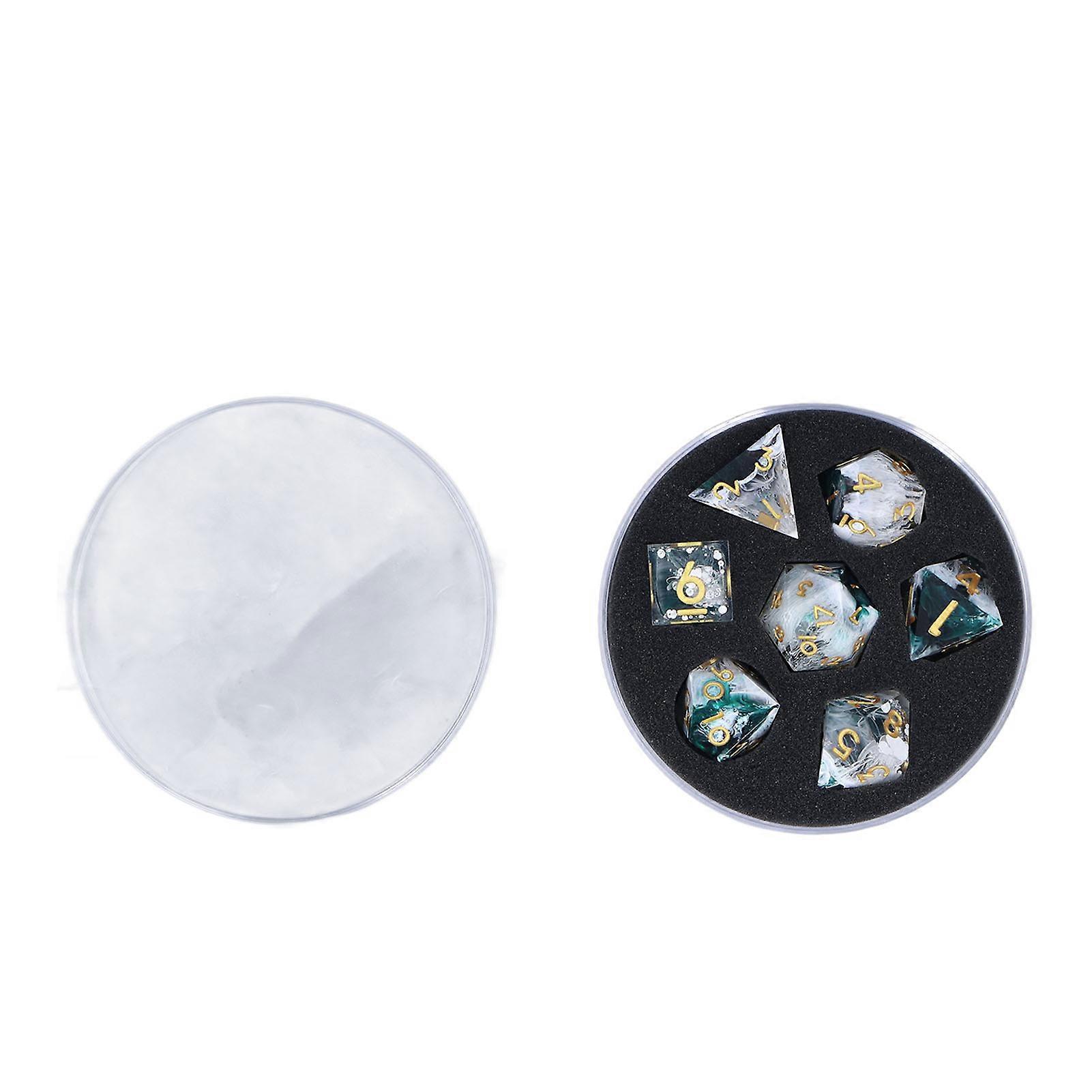 7pcs Polyhedral Dice Set Resin Sharp Edges Clear Numbers Table Gaming Dices for Board Games White and Green