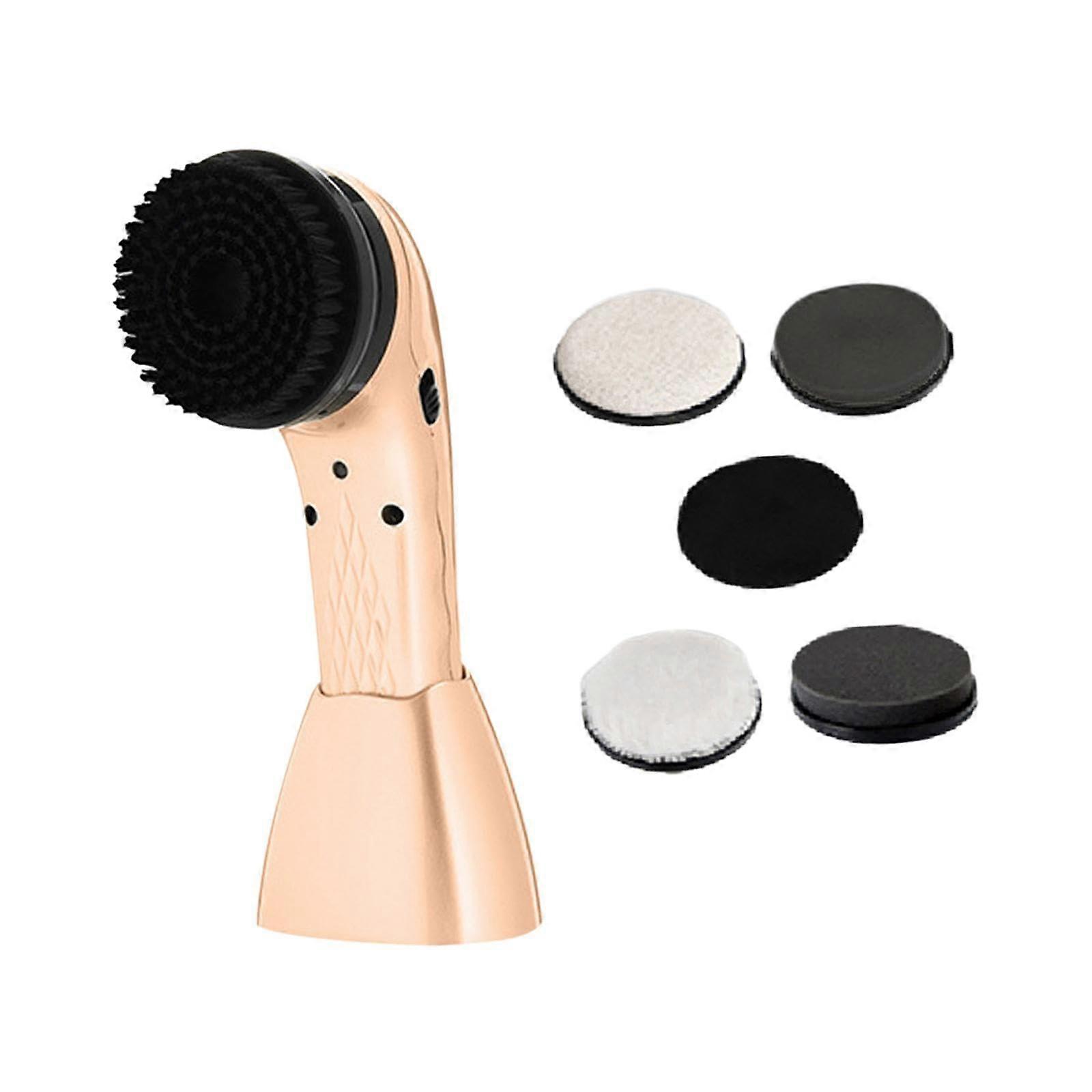Shoe Polisher Kit USB Handheld Dust Cleaner with 6 Soft Brushes, Adjustable Speed Shoe Shiner for Sofa and Footwear, Gold