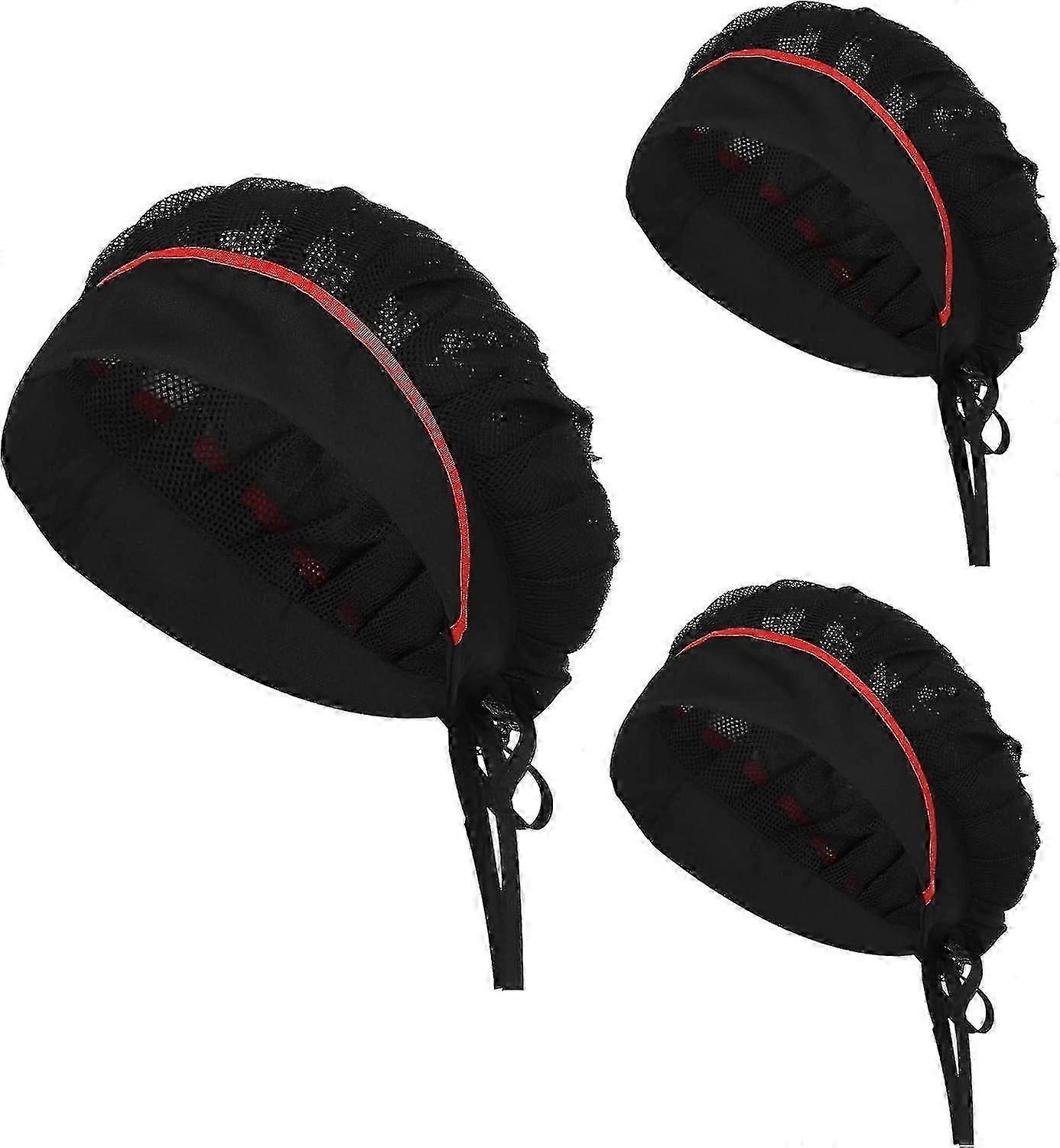 3pcs Chef Hat Kitchen Cooking Cap Black Adjustable Beanie